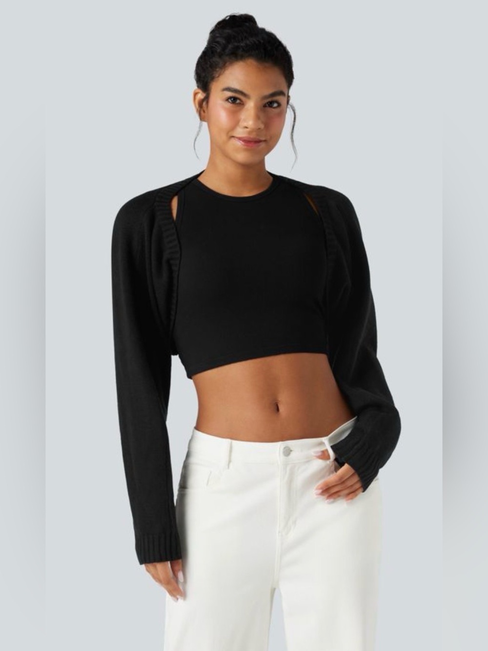 NWT [Halara] Reglan Long Sleeve Relaxed Fit Casual Sweater Shrug Black Women’s M - Picture 3 of 14